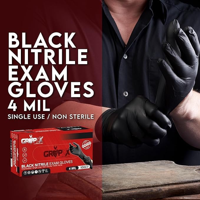 Black Nitrile Gloves Disposable Latex Free & Powder Free, 4 Mil Rubber Glove, Cleaning, Cooking, Mechanic(XS-XXL)