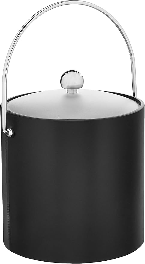 Kraftware Bartenders Choice Fun Colors Collection Ice Bucket - 3-Quart, Double Wall Construction, Keeps Ice Perfectly Chilled, Ideal for Hotel Guest Rooms and Bar Areas, Black, Handle