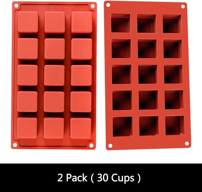Silicone Mousse Cake Molds (2 Pack) Candy Molds, Mini Petit for Cups, Baking Cakes for Cube Chocolate Truffle Cookie Cake