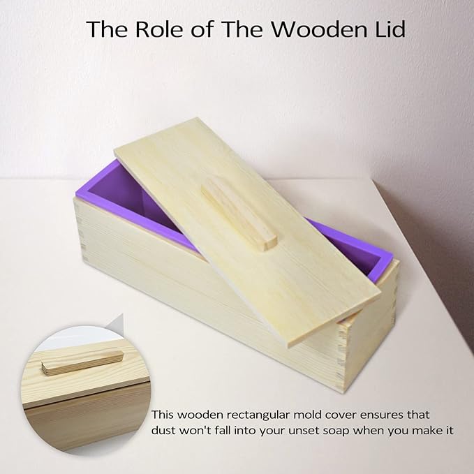 Artcome 42oz Soap Loaf Molds Rectangular Silicone Moulds Wooden Box with Lid, Soap Molds Set with 100pc Bags and 36 Sticker, 2 Sets