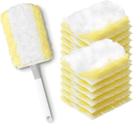 JOYMOOP Disposable Duster for Cleaning, with 1 Yellow Handles & 12 Ct Yellow Heavy Duty Refills for Swiffer Feather Duster, Household Cleaning Tool for Electronics, Dusting Furniture, Blinds