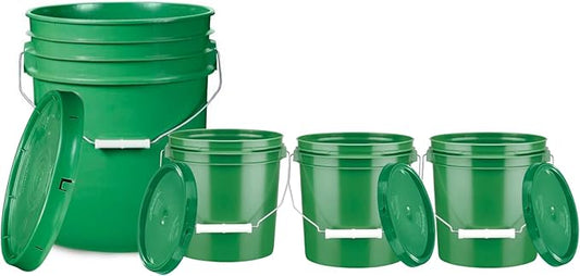 House Naturals Green Food Grade Buckets pails, 5 Gallon and 1 Gallon with Lids, BPA Free (Pack of 4) Made in USA