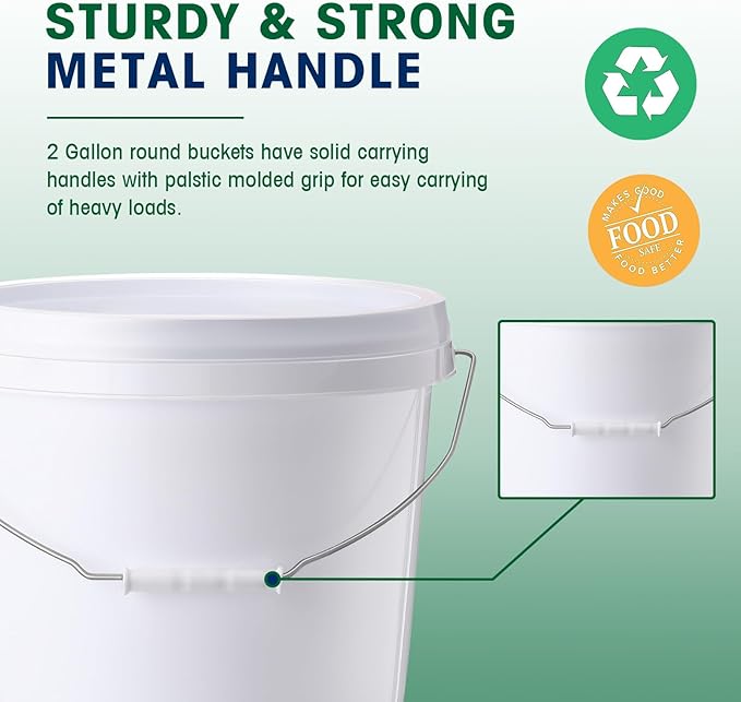 Tioncy 10 Pcs 2 Gallon Plastic Bucket with Lid Heavy Duty 2 Gallon Bucket Pail with Lid Handle for Storage Container Home Household Cleaning (White)