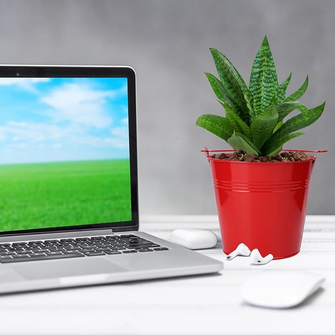 15 Pack 5.1" Red Metal Bucket, Elegant Galvanized Buckets with Handles, Tin Buckets, Small Iron Bucket, Metal Pail for Party Favors, Crafts, Garden & Beach