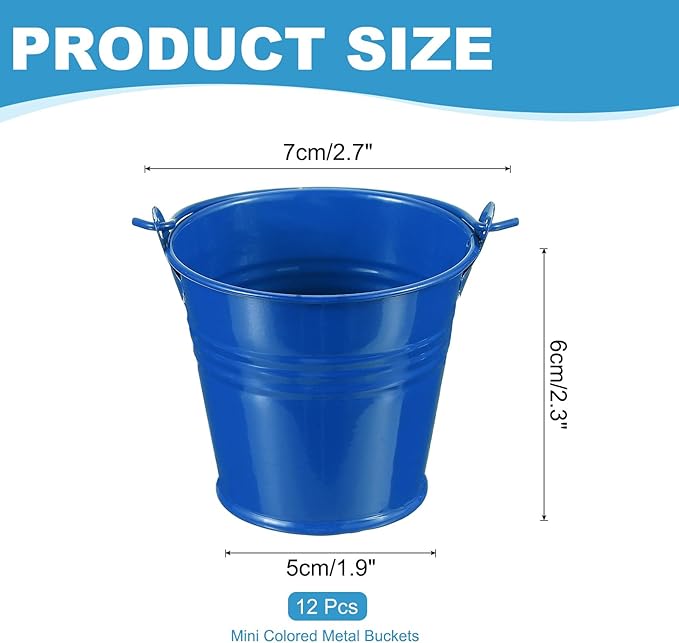 PATIKIL 2.7"x2.3" Small Metal Buckets with Handle, 12 Pcs Mini Galvanized Bucket Colorful Easter Buckets for Crafts Party Favors Decoration, Deep Blue
