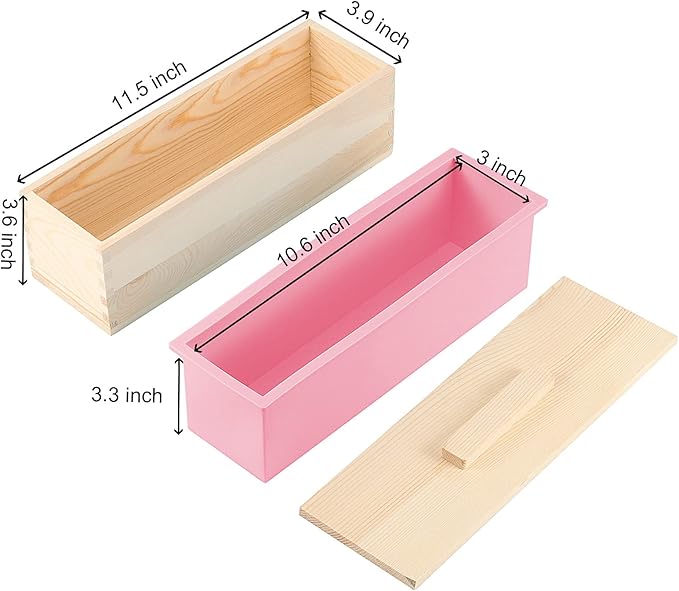 ZOENHOU 3PCS 42 oz Pink Soap Molds, Flexible Rectangular Silicone Soap Making Molds Kit with Wood Box DIY Tool Set for Soap Making Supplies