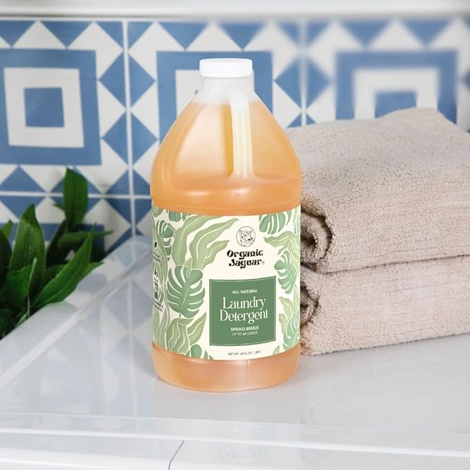 Organic Jaguar Laundry Detergent, Spring Breeze, Up to 64 Loads, 100% Natural Formula with Essential Oils, Gentle & Effective Formula Without Harsh Ingredients, Paraben & Sulfate Free, Natural Scent