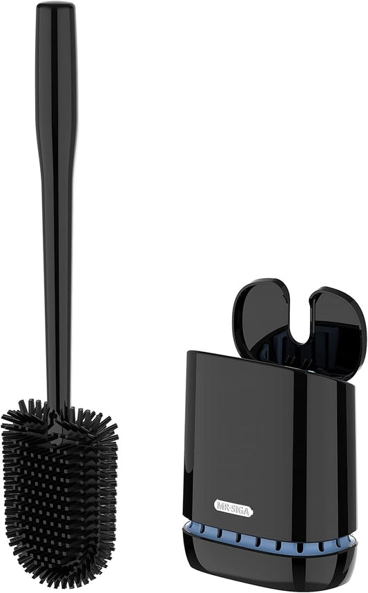 MR.SIGA Toilet Bowl Brush and Holder, Durable and Flexible Bristles, Wall Mounted Toilet Brush for Bathroom Cleaning, Black, 1 Pack