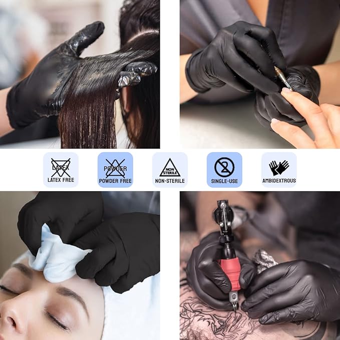 Safe Health NITRO-V Nitile-Vinyl Synthetic Dispoable Gloves, Free of Latex & Powder, Wisteria, Black, Housework, Tattoo