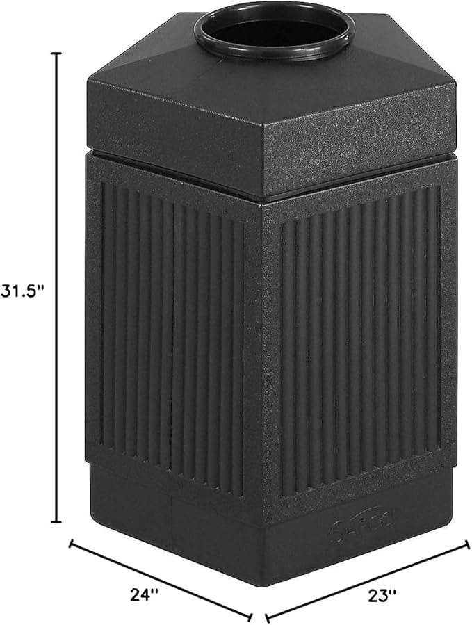 Safco Canmeleon Outdoor-Indoor Open Top Pentagon Trash Can 9486BL, Black, Decorative Fluted Panels, 45-Gallon Capacity