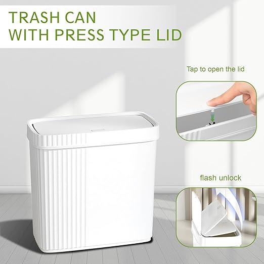 UUJOLY Small Bathroom Trash Can Wastebasket Plastic Garbage Can Container Basket Trash Bin for Kitchens Bathrooms, Laundry Room, Offices, Kids Rooms, Dorms, White, 3.2 Gallon