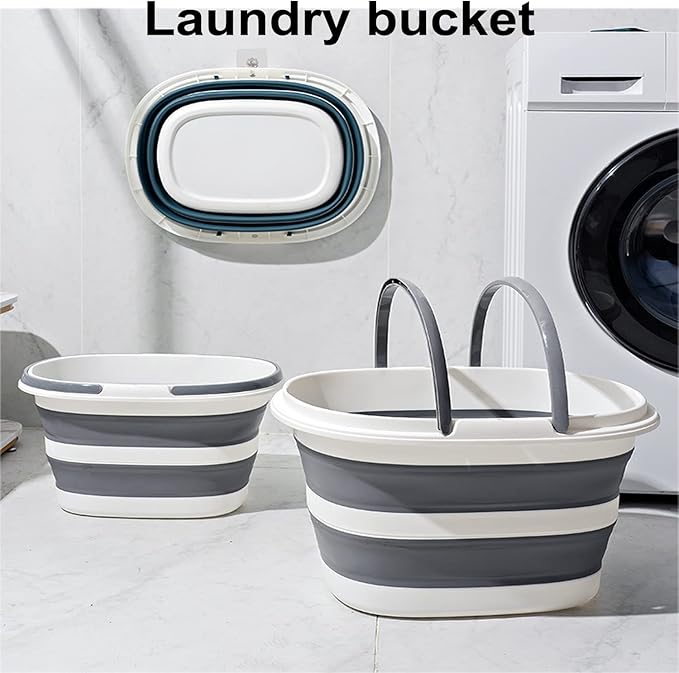 Large Plastic Cleaning Supplies Caddy Bucket with Handles, Portable Cleaning Tool Storage Tote Pop Up Mop Bucket for Dorm and Bedroom, Collapsible Plastic Bucket for Fishing, Garden (Grey)
