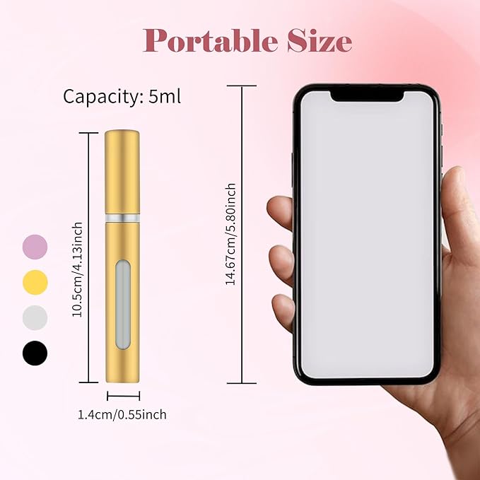 4pcs Mini Perfume Travel Bottle, Perfume Atomiser Refillable, 5ML Spray Bottles, Portable for Travel Holiday, Outdoor Activities and Business