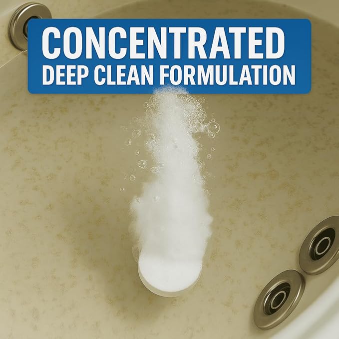 Jetted Tub Cleaner Bathtub Tabs - 12 ACTIVE Cleaning Tablets, Compatible with Whirlpool & Spa Bath System, Jets, Whirl Tubs, Professional Septic Safe Bath Jet Scale and Residue Remover - 1 Year Supply