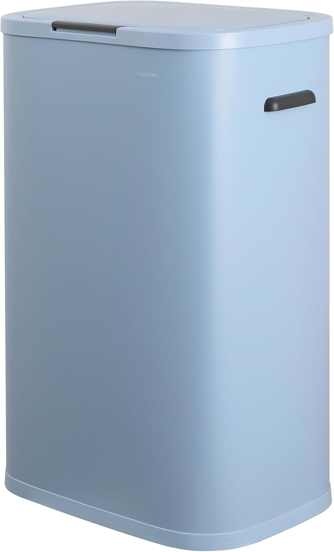 happimess HPM1017H Tammi Kitchen 14.5-Gallon Slim Metal Push Button Trash Can for Home, Kitchen, Laundry Room, Office, Bedroom, Bathroom, Tide Pool Blue