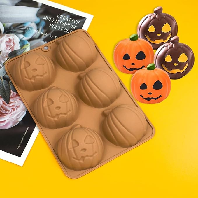 mostsom Chocolate Molds Halloween Molds Silicone for Chocolate 3D Non-Stick Halloween Baking Candy Gummy Mold Pumpkin Shapes Mold (G_ 8.60x5.80x1.24 inch)