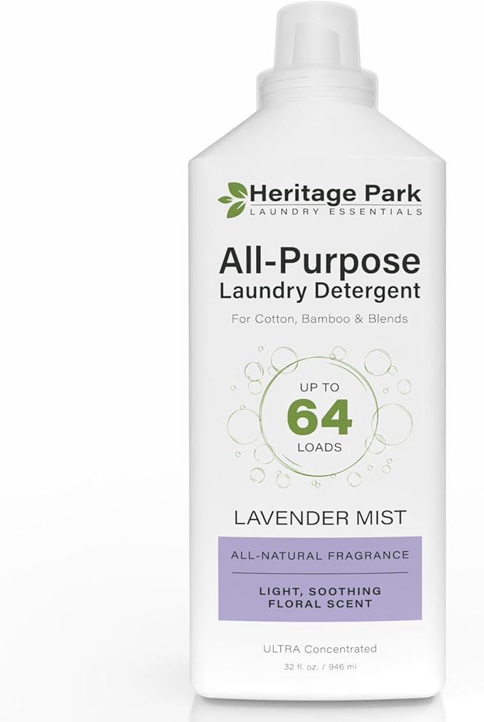 Heritage Park Luxury Laundry Detergent | Dermatologist Tested Plant based Natural & Enzyme Laundry Detergent | Sensitive Skin Friendly - Lavender Mist (32 fl oz)