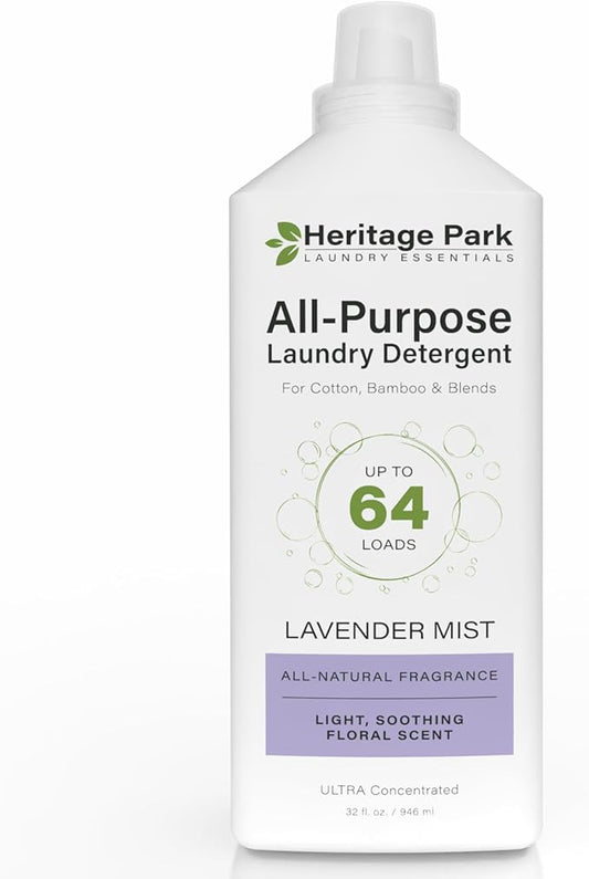 Heritage Park Luxury Laundry Detergent | Dermatologist Tested Plant based Natural & Enzyme Laundry Detergent | Sensitive Skin Friendly - Lavender Mist (32 fl oz)