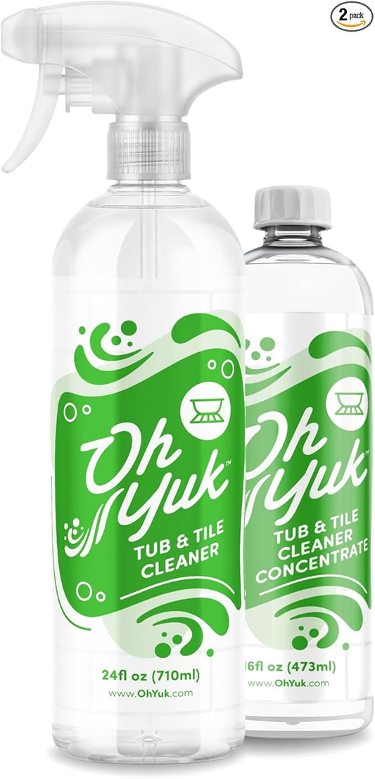Oh Yuk Tub and Tile Cleaner – Combo Pack with Spray and Concentrate Refill | Cleans Tubs, Tiles, and Shower Walls | 4X Long-Lasting Value | Biodegradable, Vegan, Cruelty-Free | Made in USA