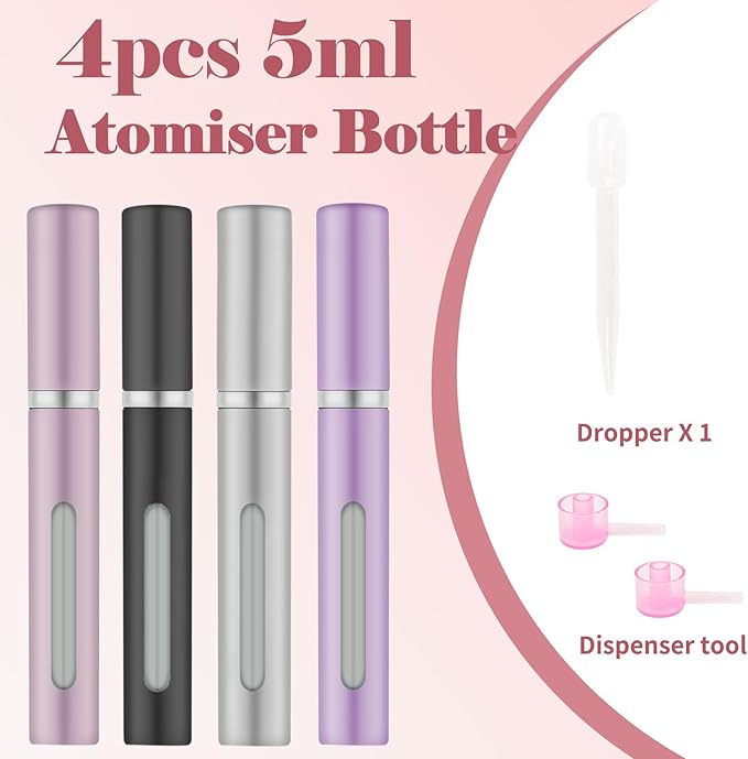 4pcs Mini Perfume Travel Bottle, Perfume Atomiser Refillable, 5ML Spray Bottles, Portable for Travel Holiday, Outdoor Activities and Business(Style 2)