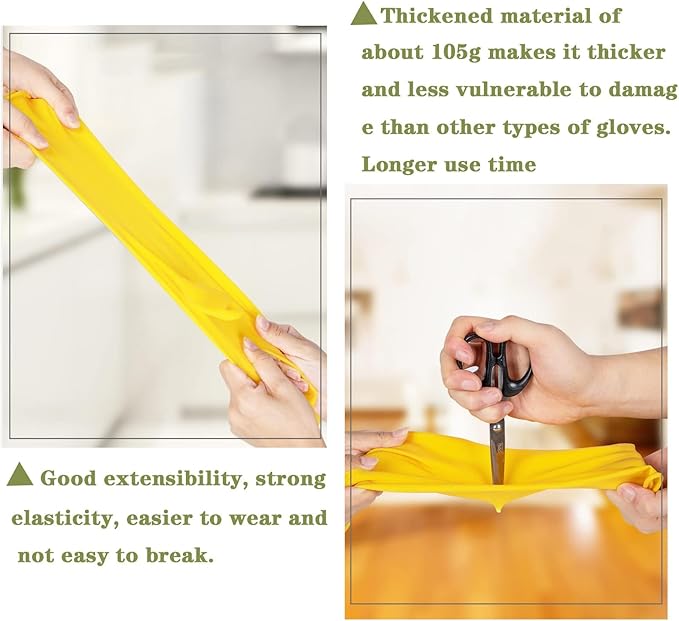 8 Pairs Reusable Household Cleaning Gloves, Rubber Kitchen Dishwashing Gloves,Extra Thickness, Long Sleeves, for Washing Dishes, Pet Care(Small, Yellow)