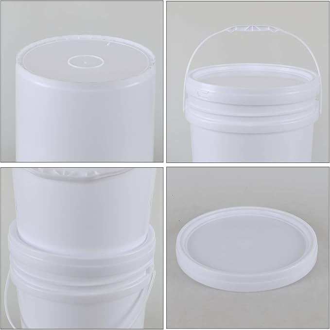 6.6 Gallon White Plastic Bucket with Lid, Round Food Grade Bucket Pail, 4-Pack