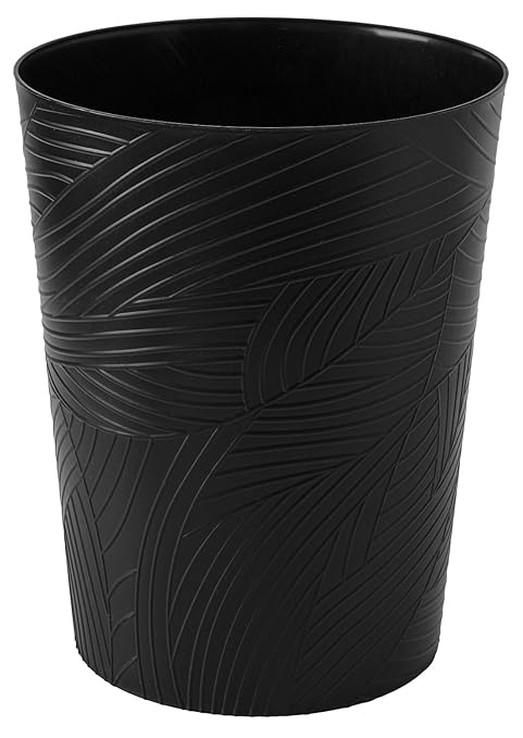 1.8 Gallons Small Trash Can, Decorative Wastebasket, Modern Leaf Pattern Design, Polypropylene Trash Can for Bathroom, Bedroom, Office (1, Black)