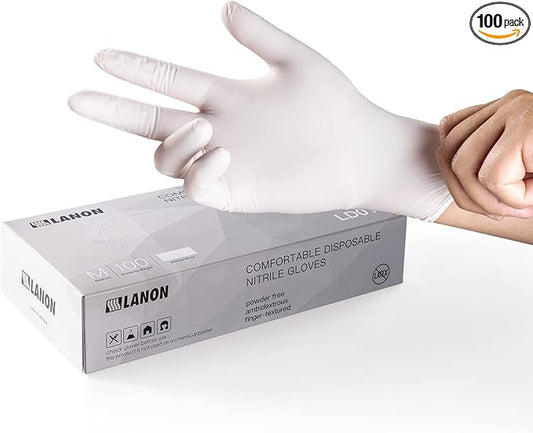 LANON Food Safe White Disposable Nitrile Gloves, Latex-Free, Powder-Free, Textured Fingertips, Cooking, Cleaning, Small