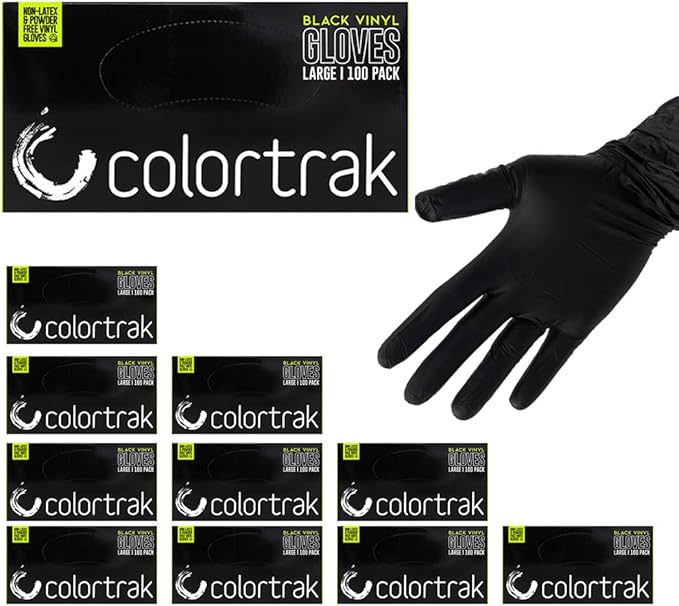 Colortrak Disposable Vinyl Gloves, Single-Use, Latex-Free, Powder-Free, Ambidextrous, Black