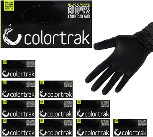 Colortrak Disposable Vinyl Gloves, Single-Use, Latex-Free, Powder-Free, Ambidextrous, Black
