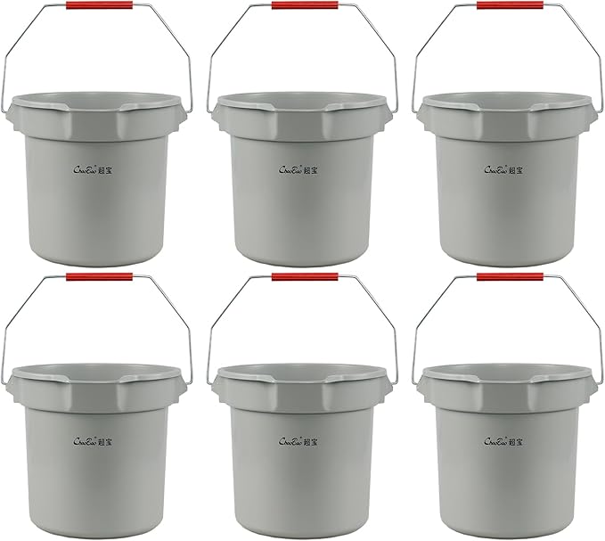 6 Pcs Commercial Bucket with Ergonomic Handle, 14-Quart Heavy-Duty Round Bucket, Sturdy Cleaning Pail, Grey, 3.5 Gallon