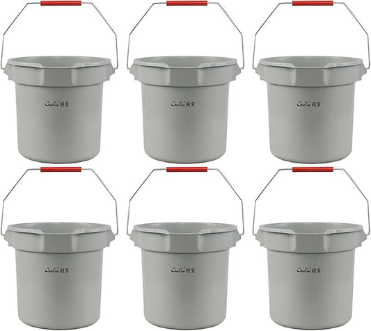 6 Pcs Commercial Bucket with Ergonomic Handle, 14-Quart Heavy-Duty Round Bucket, Sturdy Cleaning Pail, Grey, 3.5 Gallon
