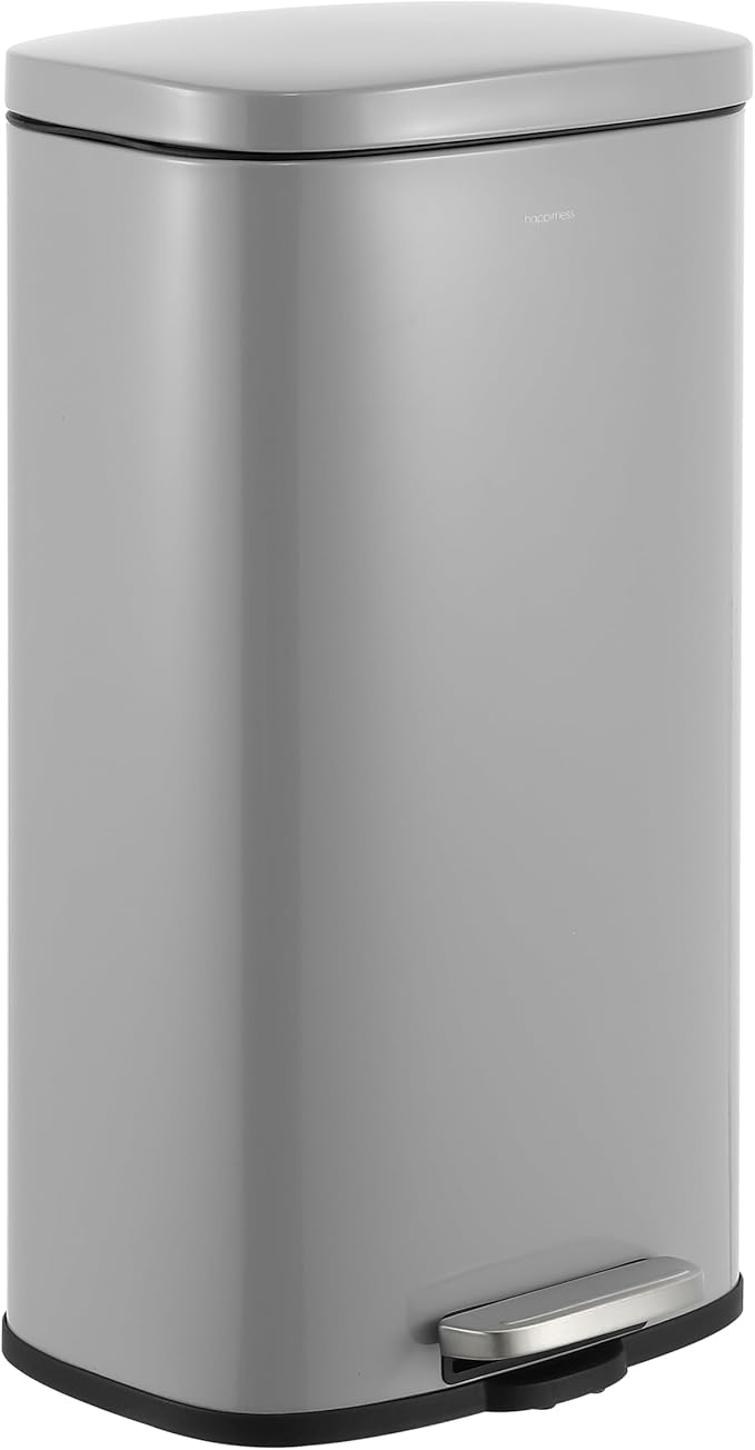 happimess HPM1011D Curtis 8-Gallon Step-Open Trash Can, Fingerprint Resistant, Modern, Minimalistic for Home, Kitchen, Laundry Room, Office, Bedroom, Bathroom, Fog Gray