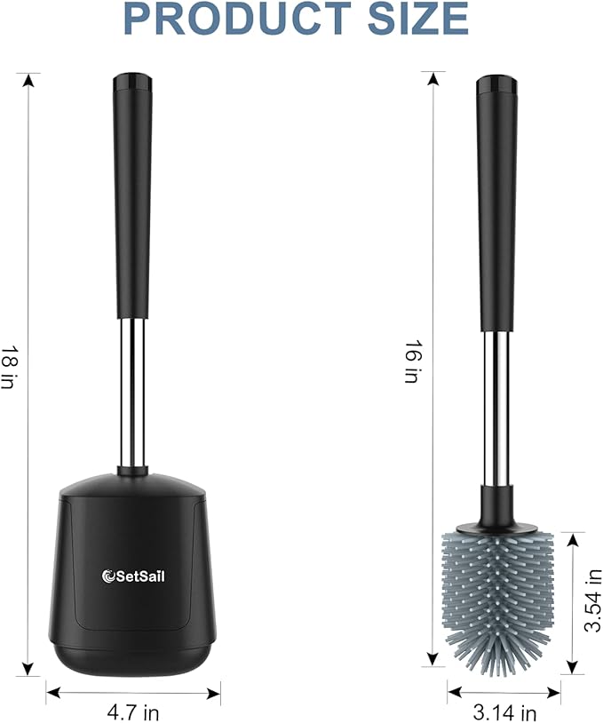 SetSail Silicone Toilet Bowl Brush and Automatic Holder Toilet Brush for Bathroom with Holder Ventilated Toilet Cleaner Brush for Toilet Scrubber Cleaning, Black