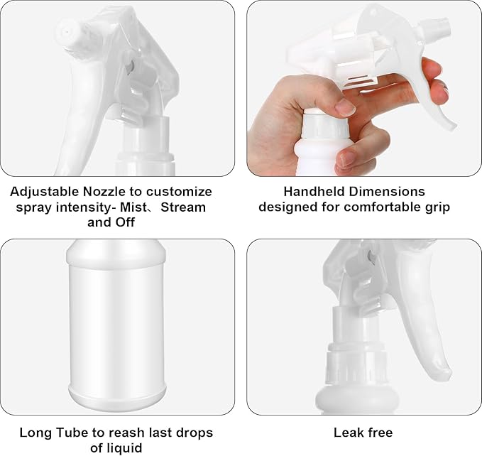 Eccliy 12 Pcs 16 Oz Plastic Spray Bottle, Adjustable Empty Reusable Sprayer for Cleaning, Planting, Water, Bathroom and Kitchen, BBQ, Commercial and Residential(Green, White,Original)