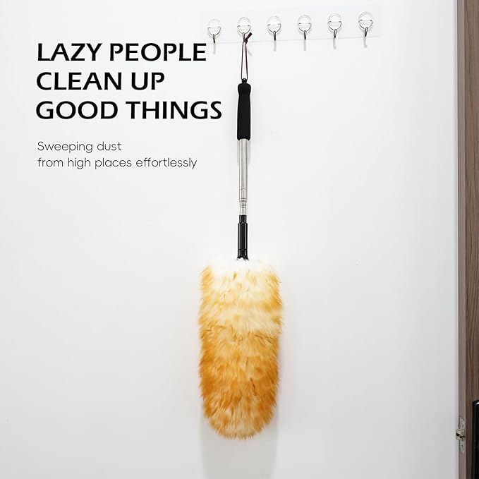 Lambswool Extendable Duster,67.7Inch Telescoping Feather Dusters with Stainless Steel Extension Pole for Cleaning High Ceiling Fan, High Ceilings,Furniture