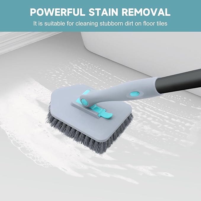 nacena Shower Scrubber with Long Handle, 3 in 1 Tile Tub Scrubber Brush with 3 Detachable Cleaning Heads Adjustable Handle Shower Cleaner Brush for Bathroom, Kitchen, Toilet, Wall, Sink, Black Grey