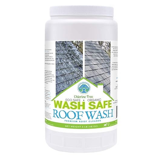 Wash Safe™ ROOF WASH Eco-Safe and Organic Roof Cleaner, 3 lb. | Clear, Bleach-Free Concentrate | Clean Up to 3,000 sq. ft. of Asphalt, Wood, Slate and Ceramic Shingles or Tiles