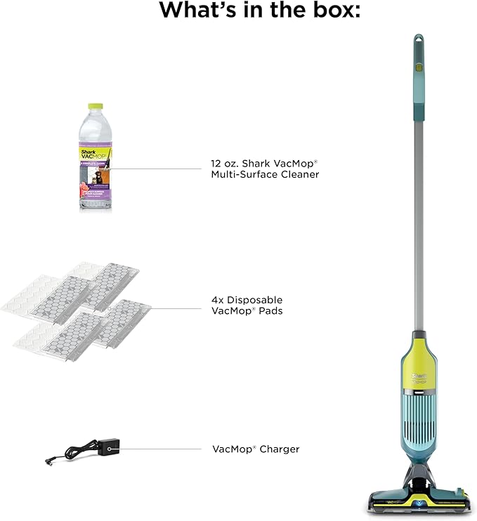 Shark VACMOP Reveal New Cordless Hard Floor Cleaner, Vacuum & Spray Mop, Powerful Suction, Lightweight, Illumination Light, Includes 4 Disposable Pads, 12oz Pet Multi-Surface Cleaning Solution, VM401