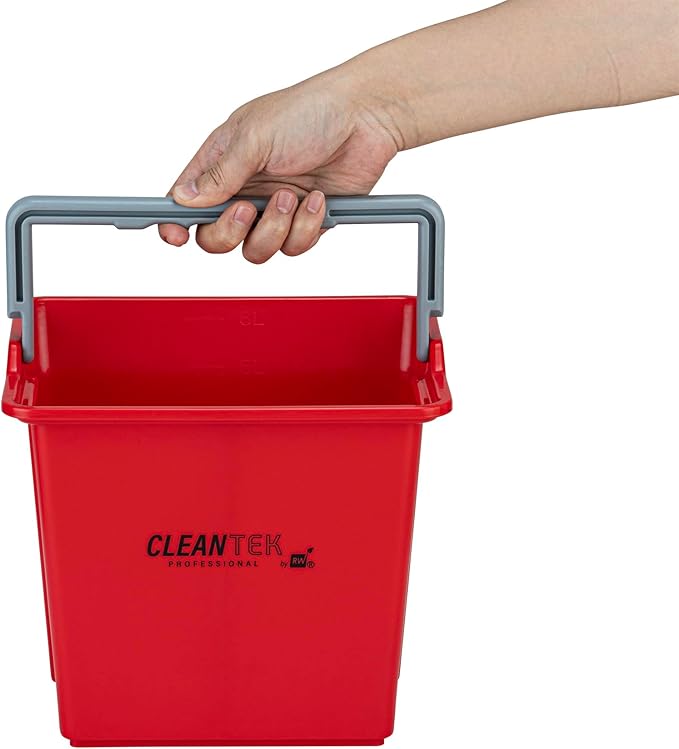 Restaurantware-Clean Tek Professional 6 Quart Cleaning Bucket, 1 Utility Pail with Handle - Heavy-Duty, Portable, Red Plastic Washing Pail, Perfect for Household, Outdoor, Car Wash and More