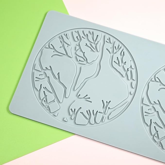 TUKE Leaf Molds DIY Ring Tree Forest Silicone Baking Molds Tuile Molds, Hollow 3D Fondant Lace Chocolate Candy Molds for Baking (Tree Forest G 10.36x5.32x0.12inch)