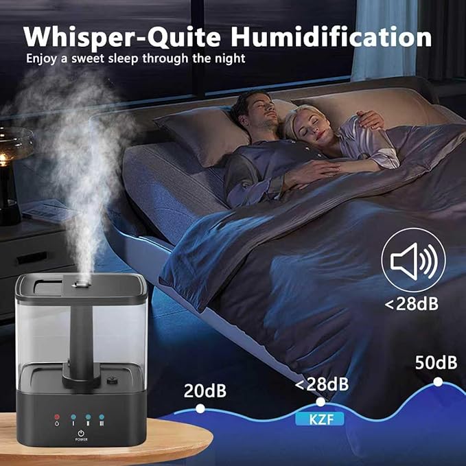 KZF 4L Top-Fill Cool Mist Humidifier – Whisper-Quiet, Up to 30 Hrs Runtime, Auto Shut-Off, Ideal for Bedroom, Baby Nursery & Plants