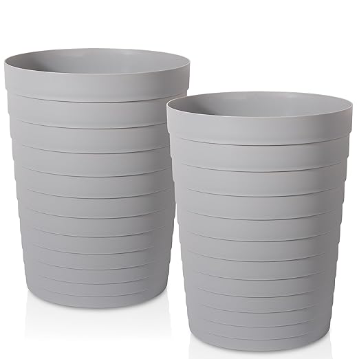 UUJOLY Small Bathroom Trash Can Wastebasket, Plastic Garbage Bin Container Basket for Bathrooms, Laundry Room, Kitchens, Offices, Kids Rooms, Dorms, Gery, 1.8 Gallon/2 Pack