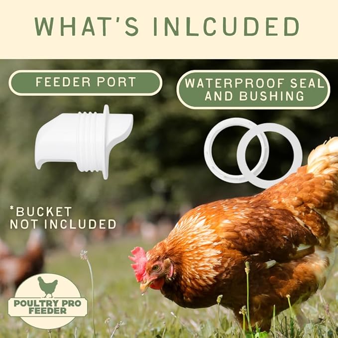The Original Poultry Pro Feeder DIY Port PVC Gravity Fed Chicken Feeder | Single Port Chicken Feeder for Chicken Coop | Use for Buckets & Bins | Rain Proof, Weather Resistant - Original Feeder 1-Port