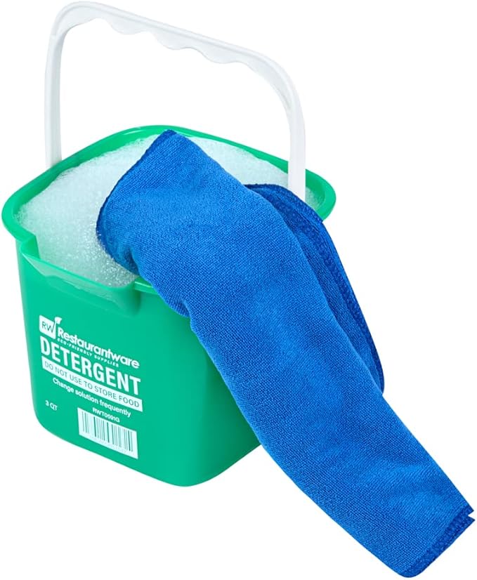 Restaurantware RW Clean 3 Quart Cleaning Buckets 10 Detergent Square Buckets - With Measurements Built-In Spout And Handle Green Plastic Utility Buckets For Home Or Commercial Use