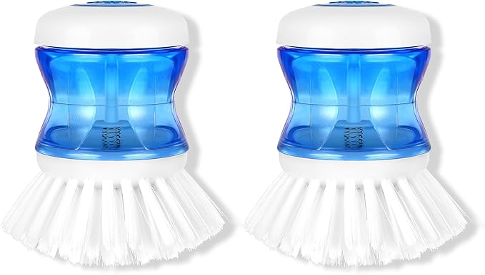 Dish Brush with Soap Dispenser for Dishes Pot Pan Kitchen Sink Scrubbing, White 2 Pack