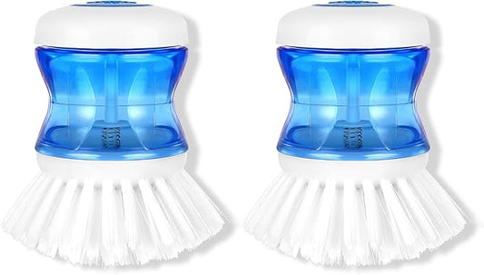 Dish Brush with Soap Dispenser for Dishes Pot Pan Kitchen Sink Scrubbing, White 2 Pack