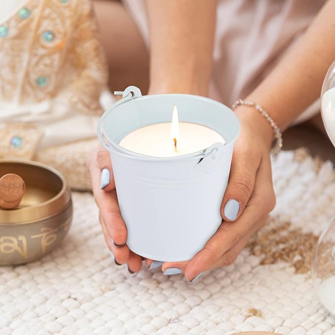 Mini Metal Buckets with Handles Galvanized Buckets 3.15 Inch Mini Container Pails for Metal Tin Plant Holder Pail for Wedding Decoration Party Favor(White,28 Pcs)