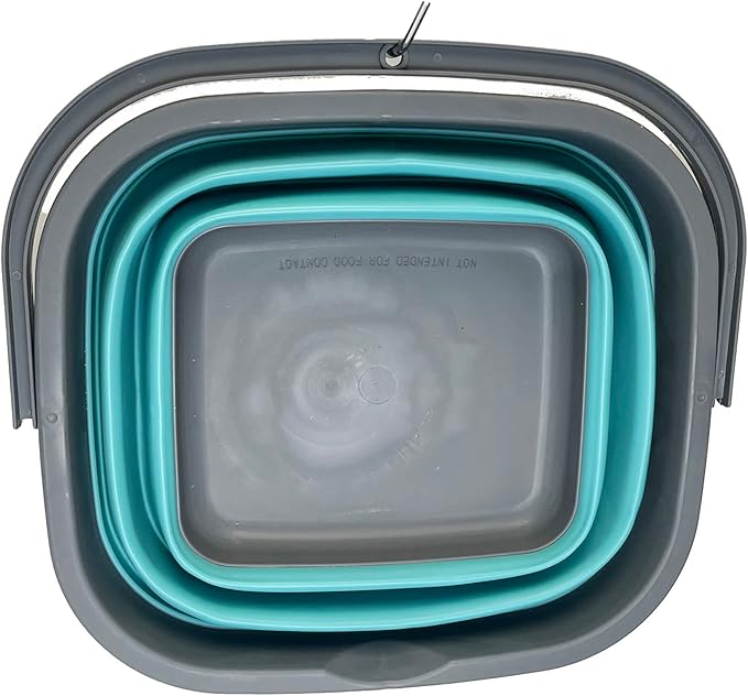 SAMMART 10L (2.6 Gallon) Collapsible Rectangular Handy Basket/Bucket (Grey/Crystal Blue)