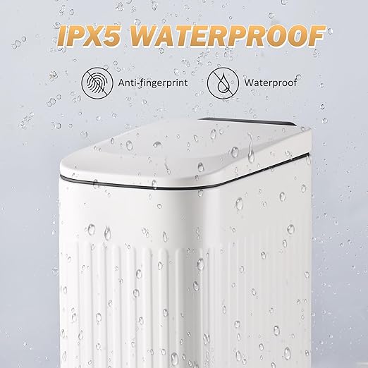 Slim Bathroom Trash Can with Lid Soft Close, Stainless Steel Garbage Can Step Trash Bin with Removable Inner Bucket for Bedroom, Office, Kitchen (Matt White, 1.8 Gallons)